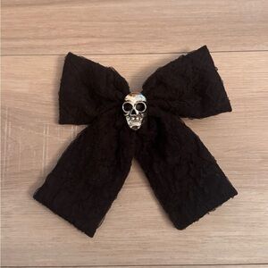 New Black Halloween Bow with Skull Accent